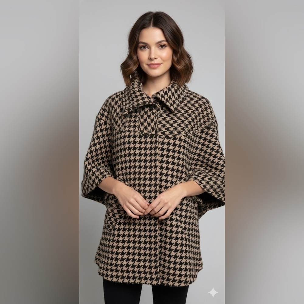 ZARA Women’s Wool blend houndstooth poncho jacket size medium